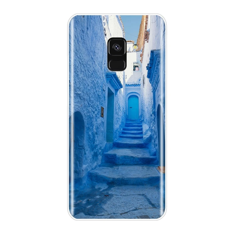 Силиконовый чехол для телефона Samsung Galaxy A6 A8 Plus 2018 мягкая задняя крышка с голубым