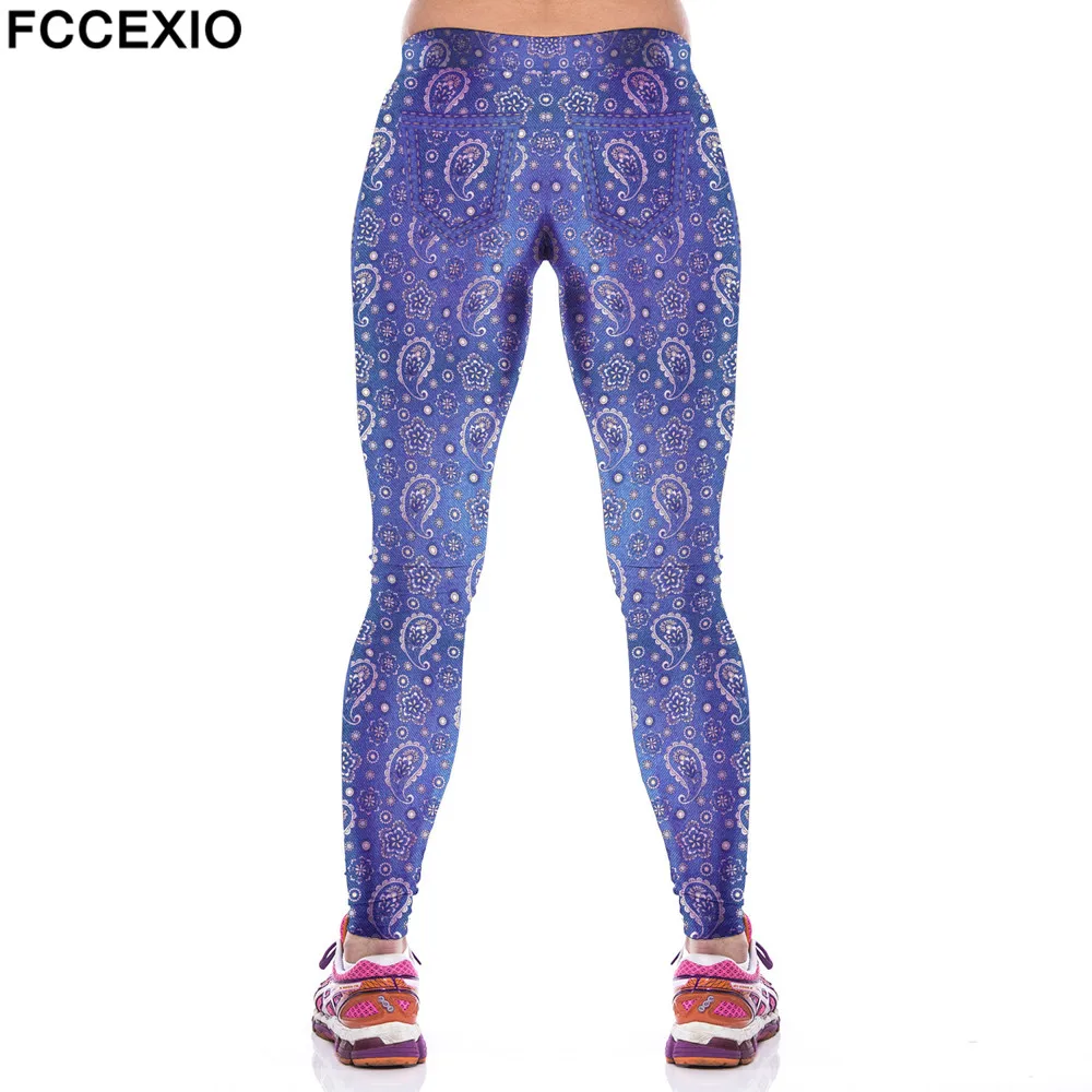 FCCEXIO новые женские штаны с принтом бандана синие высокоэластичные модные для