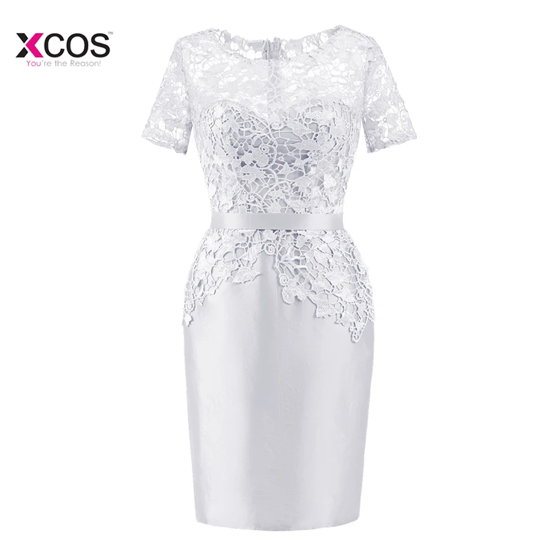 Элегантное облегающее Вечернее Платье До Колена Vestidos De Novia, кружевные платья для матери невесты, свадебное платье с коротким рукавом - Цвет: Белый