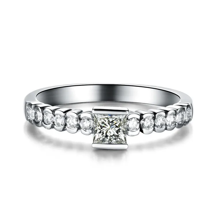 ZOCAI натуральный огранка «Принцесса» 0,24 КТ сертифицированный центр Diamond 0,27 Ct боковой из белого золота 18 карат обручальное женское кольцо W05458