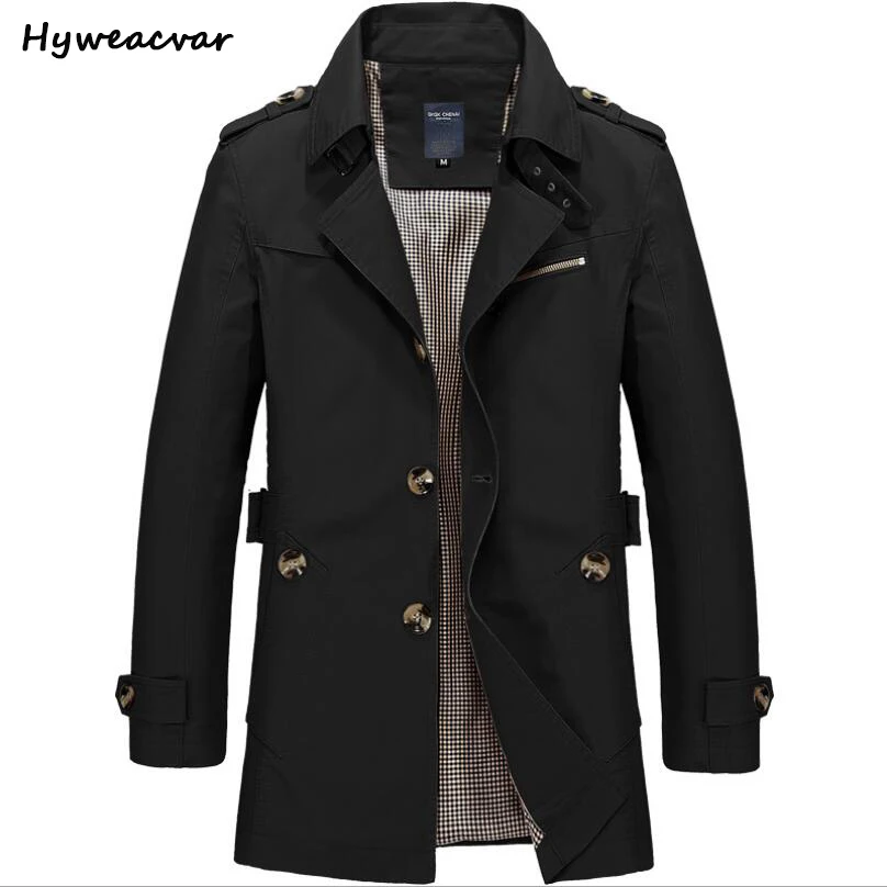 Мужской Хлопковый тренч HYWEACVAR Повседневная ветровка на весну и осень|cotton trench coat