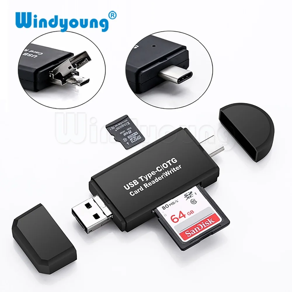 OTG кард ридер 3 в 1 адаптер для кабеля типа С микро USB и высокоскоростной порт 2.0