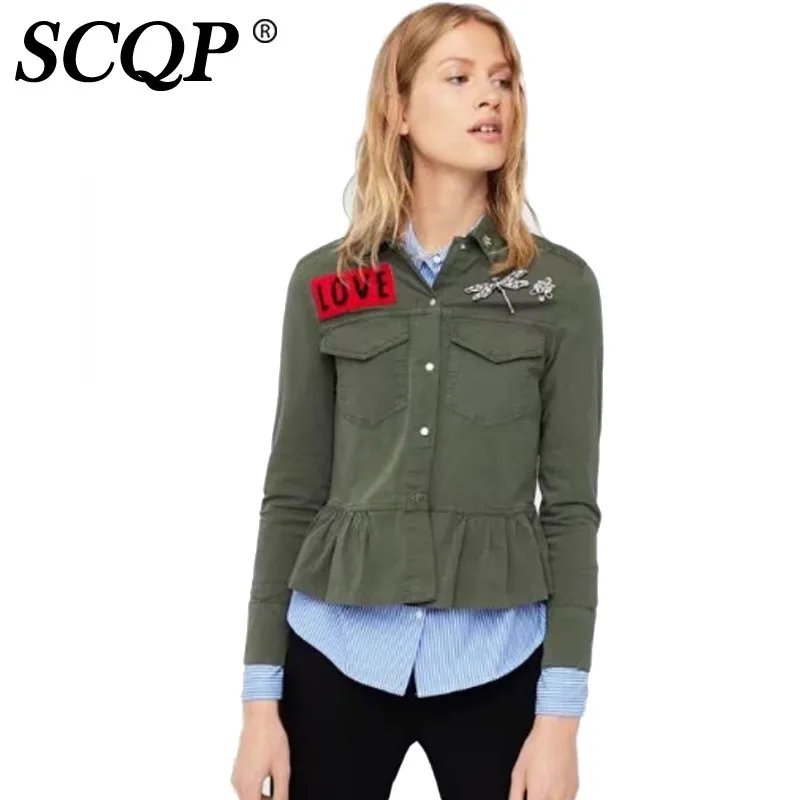 SCQP Fashion Animal Patch Designs Jackets Coats Womens Slim Ruffle Full Sleeve Woman Outerwear Spring Party Club Women Clothing | Женская