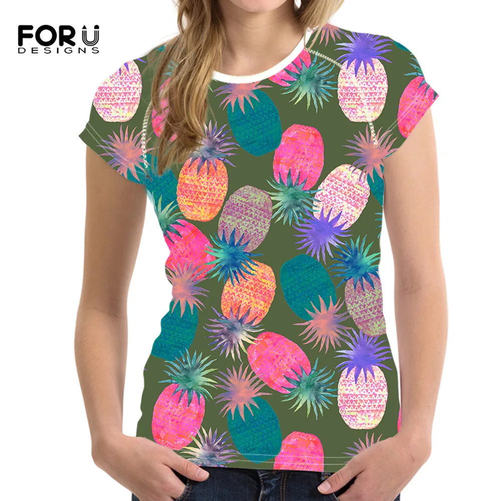 FORUDESIGNS/Модная женская одежда с принтом ананаса и фруктов футболки короткими