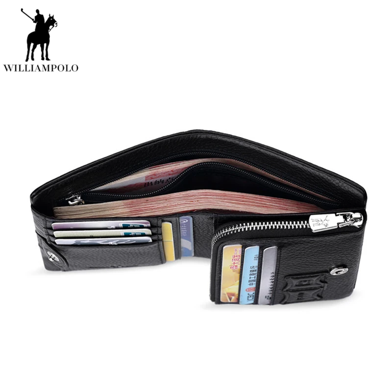 Williampolo человек Засов застежки-молнии Trifold короткие бумажник из натуральной кожи