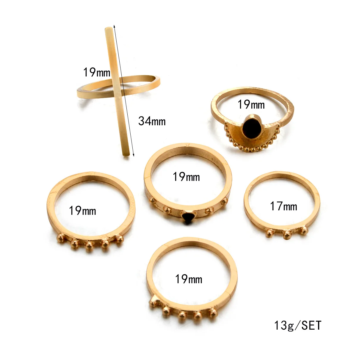 Винтажные золотые геометрический крест набор колец для женщин чёрная камедь в