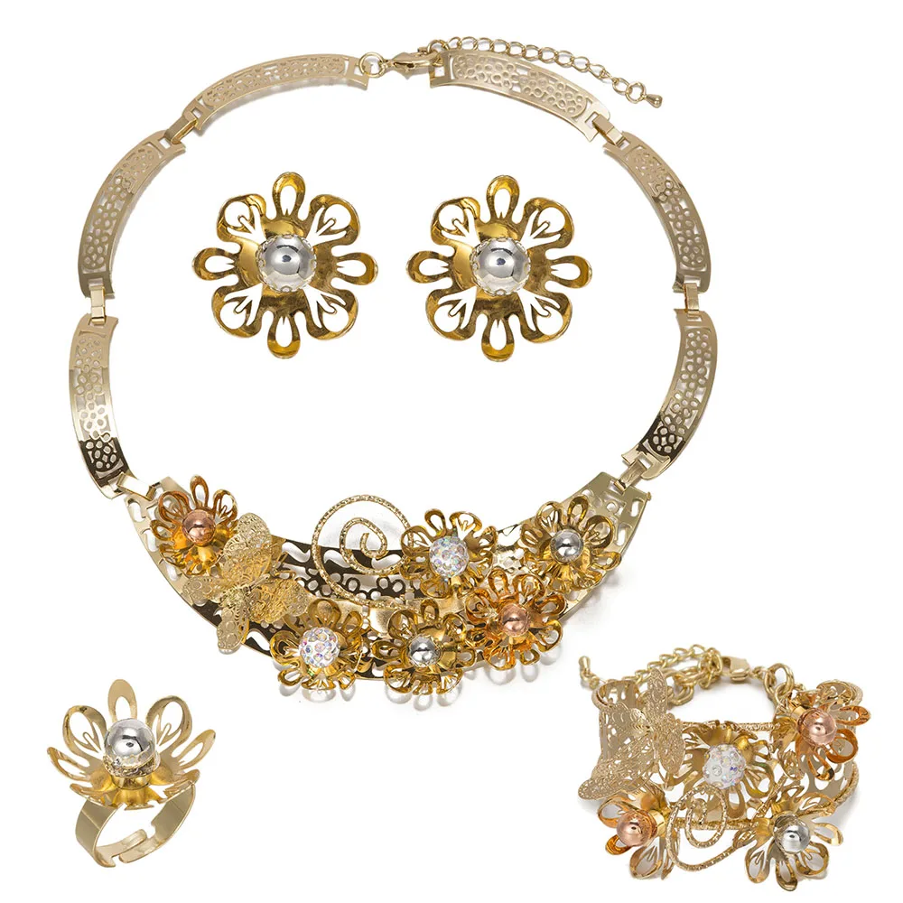 MuKun African Beads Jewelry Set for women Gold Color flower Necklace Wedding Engagement Egyptian Costume New | Украшения и