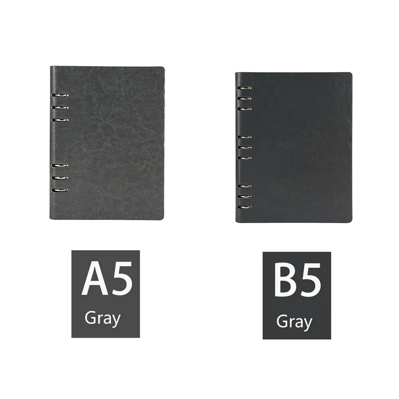 Grey A6/A5/B5/A4 спиральный блокнот 6 колец кожаный жесткий чехол свободный лист Личный Дневник Журнал деловой планировщик Органайзер - Цвет: Grey