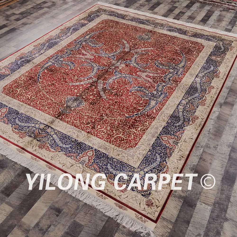 Yilong 8 'x 10' красный ручной УЗЕЛКОВЫЙ Тебризский шелковый ковер восточные