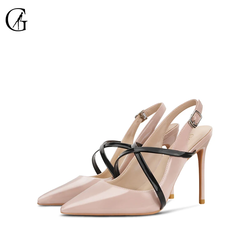 

G0XEOU Women's Pumps Patent Leather Nude Slingbacks Pointed Toe Stiletto High Heels Party Fashion Office Lady Sandals Size 32-46