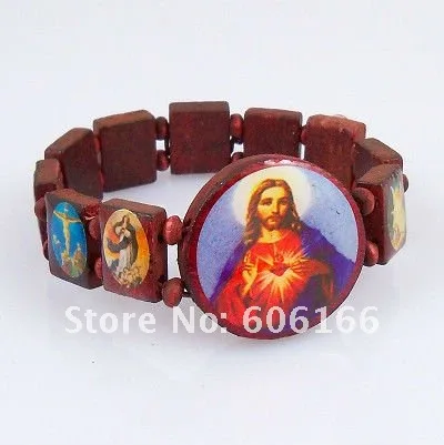 Оптовая продажа 48 шт. деревянные католические Четки из бисера браслет святые