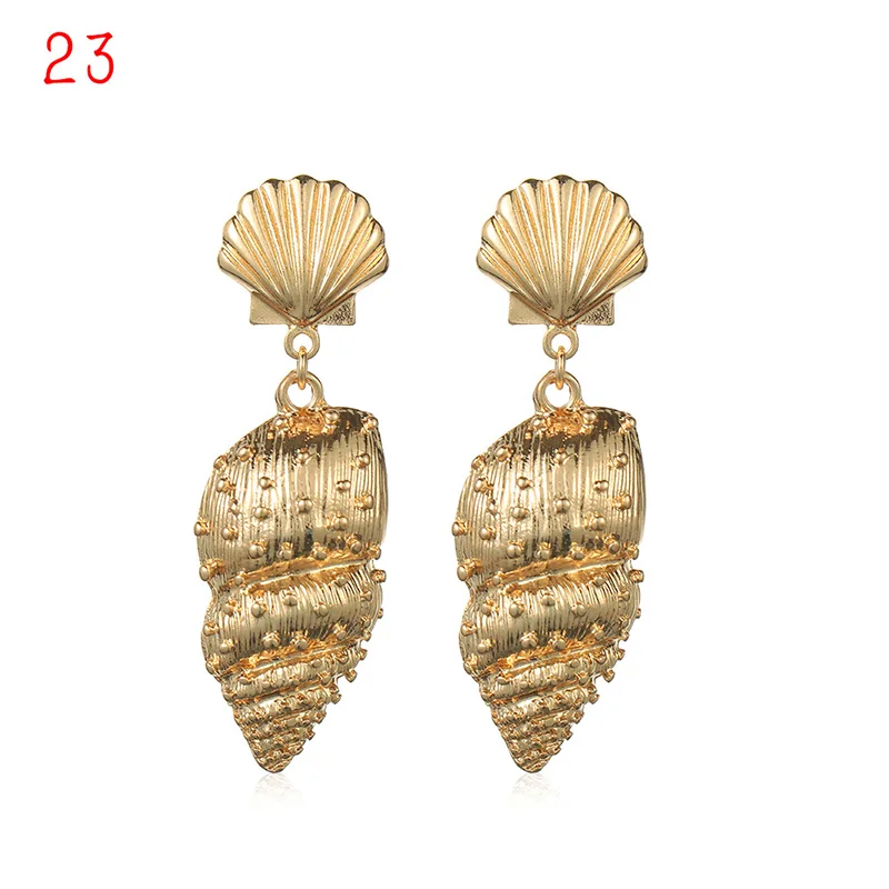 23 1Pair Summer Retro Fashion Shell Earrings Women Gold Color Geometric Irregular Starfish Conch Statement Jewelry Accessories - Окраска металла: 23