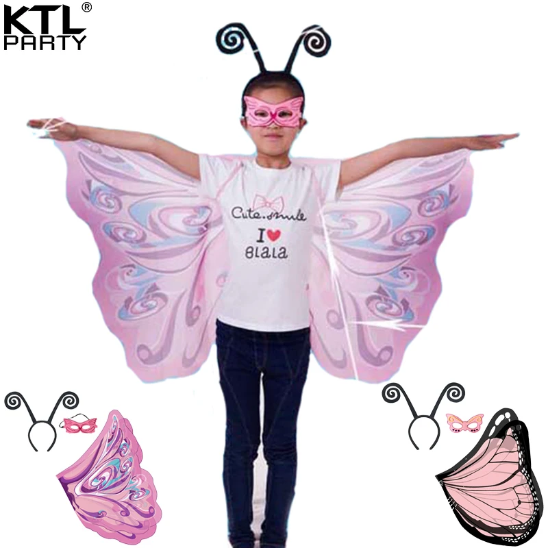 

Детская накидка-бабочка из разноцветной полиэфирной ткани для девочек, платок, плащ «бабочка», украшение для крыла, маска, повязка на голову...