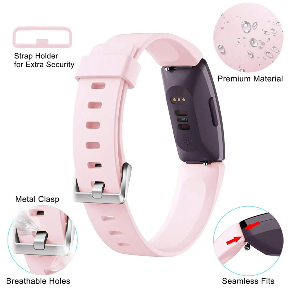 Для Fitbit Inspire HR ремешок силиконовый розовый водонепроницаемые фитнес ремень на
