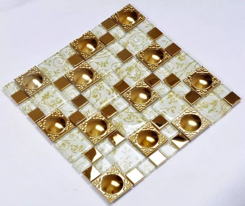European Yellow Carved Flower 3D stainless steel Glass Mosaic Tiles for mesh backing bathroom wall floor kitchen backsplash tile |