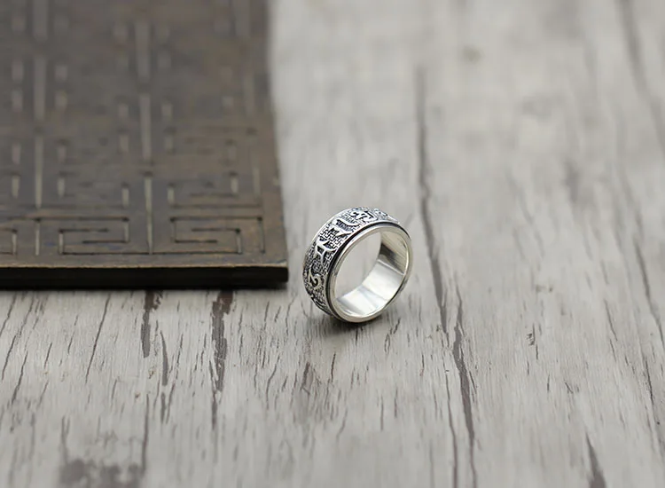 S925 sterling silver ring Buddhist classic style Mantra can rotate personality A gift to friends and family | Украшения и
