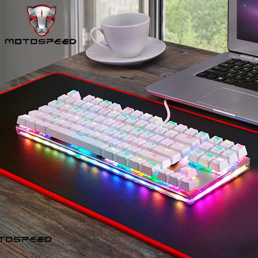 Фото Motospeed K87S ABS USB2.0 механическая клавиатура с RGB Подсветка синий переключатель для