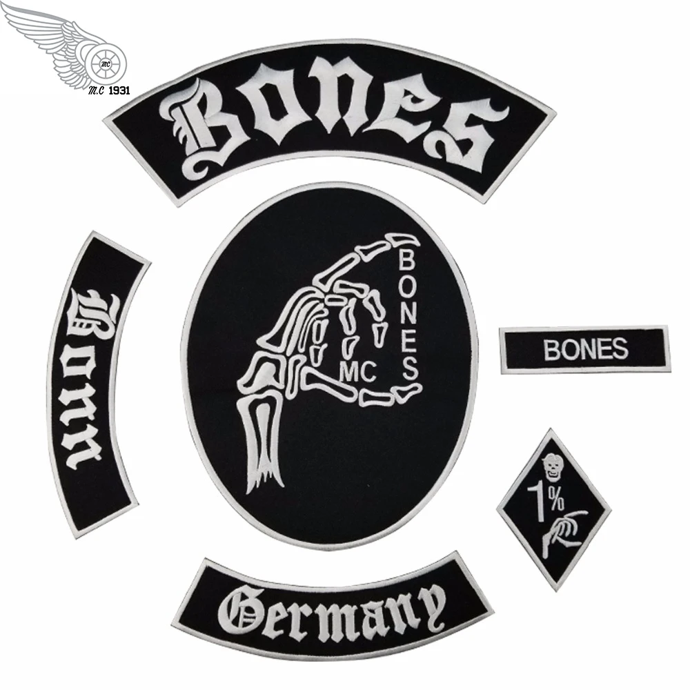 Лидер продаж! Bone Skull вышитый патч полный размер спины для куртки железная одежда Байкерская нашивка на жилет рокер Патч