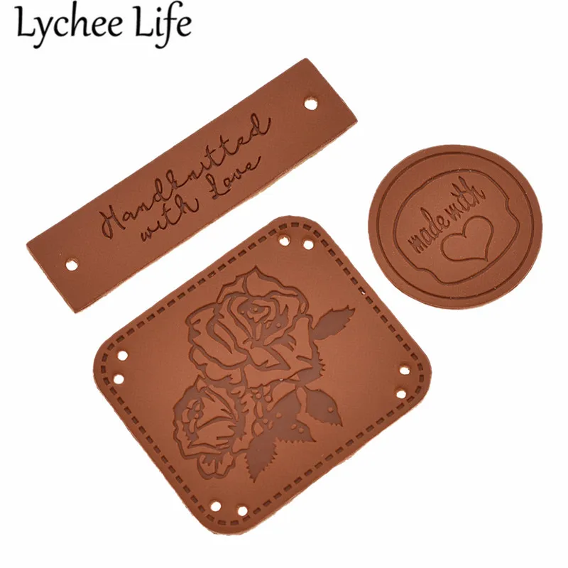 Кожаные этикетки Lychee Life 50 шт. с надписью сделай сам и принтом роз для шитья одежды