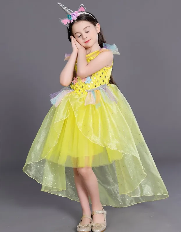Surferfish Children's princess dress girl wedding summer sleeveless evening Lace Party Unicorn Baby Tail Dress | Детская одежда и