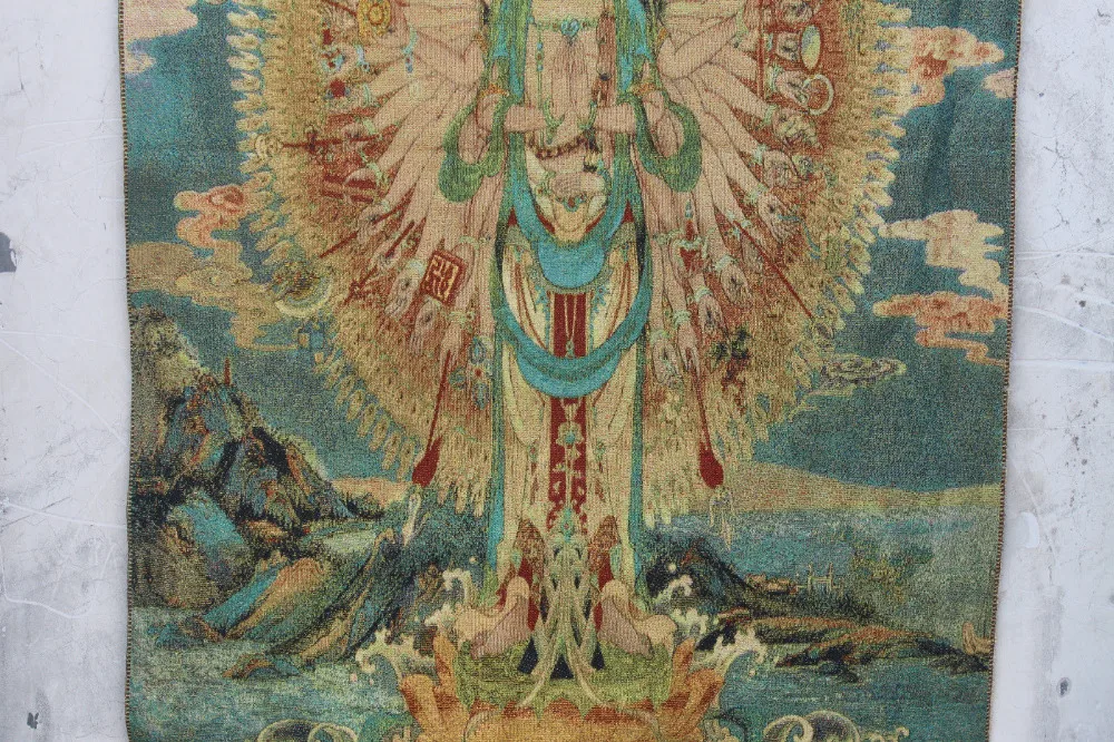 Китайская шелковая ткань 1000 статуя Авалокитешвара Кван Инь Будды танка|statue|statue