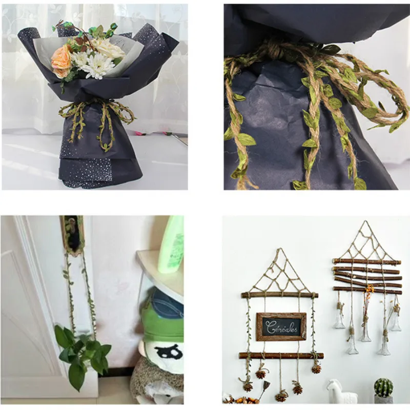 10 ярдов моделирование зеленые листья Плетения Из пеньковой веревки DIY Одежда для