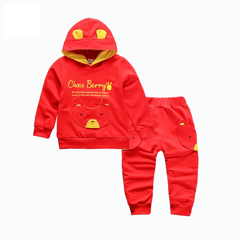 JG kd bear F Red Демисезонный для мальчиков Модная одежда для девочек Костюмы комплекты Детские состоящие из кофты с капюшоном и штанов, 2 шт./компл. детская одежда с героями мультфильмов спортивный костюм для маленьких детей - Цвет: JG kd bear F Red