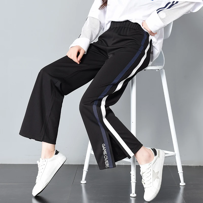M-2XL осень Для женщин повседневные штаны модные Side Striped письмо шаровары леди