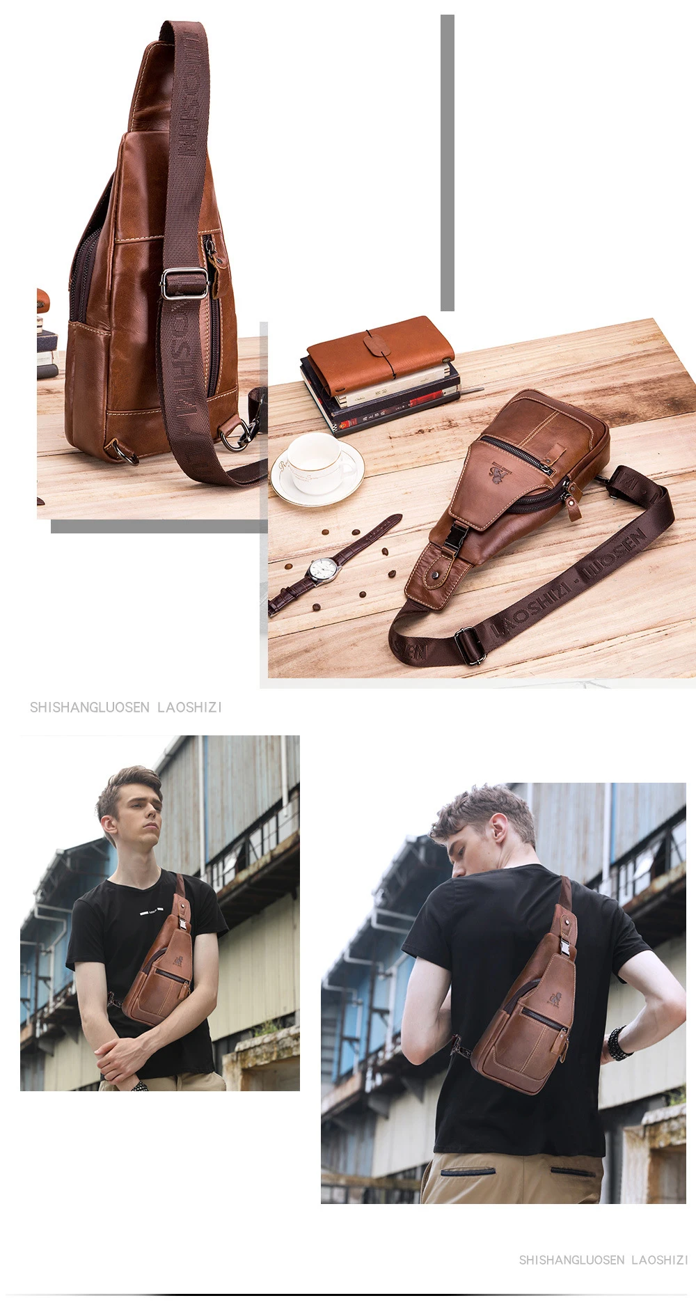 Бренд LAOSHIZI, повседневный стиль, нагрудный слинг, дорожная сумка из натуральной кожи, мужская сумка через плечо, мужские сумки-мессенджеры из воловьей кожи