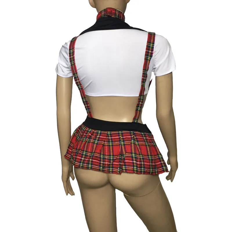 Plus Size xxxl Women Sexy Costume Lingerie Set School Girl Student Uniform Front Open Bra Top Suspender Butt Mini Skirt |