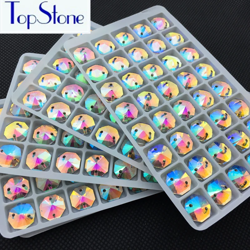 Кристально чистое цветное стекло AB восьмиугольная Круглая Форма пришить стразы