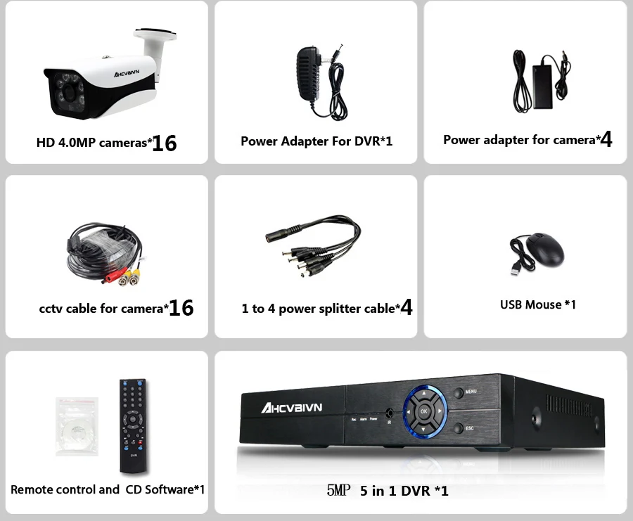 AHCVBIVN 16CH 5MP AHD DVR комплект камер видеонаблюдения 16 шт. 4.0MP камера безопасности IP66 наружная система видеонаблюдения приложение для просмотра
