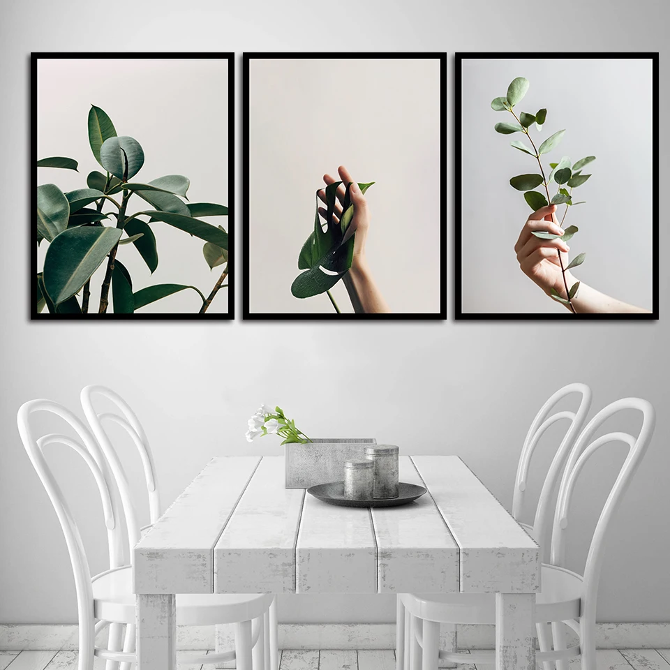 Художественный плакат с зелеными ветвями дерева рисунком натюрморта растениями