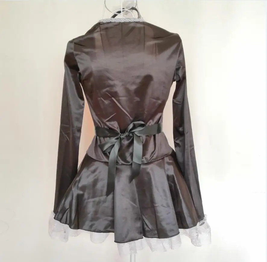 

Plus Size Women Long Sleeves Sexy Faux Leather Pinafore Dress With White Apron Headband 2019 Maid Role-Playing Cosplay Costumes