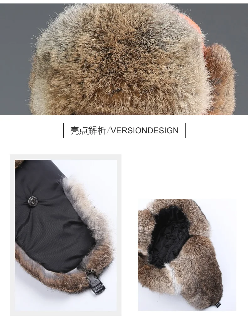 Men Real Rabbit Fur Bomber Hats Women Winter Warm Ushanka Russian Snow Hat with Earmuffs Trapper Cap Earflap | Аксессуары для