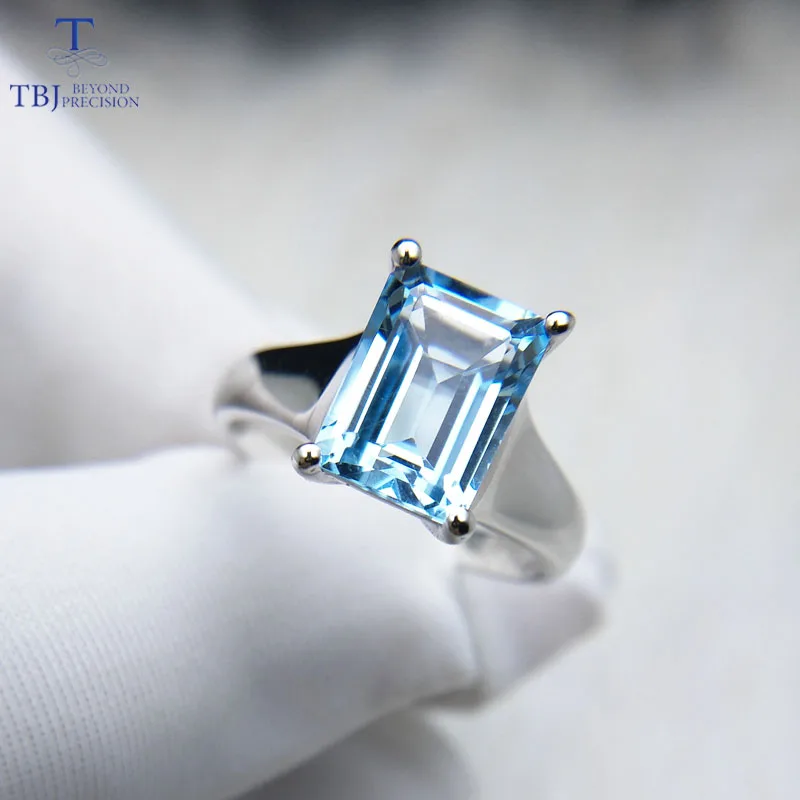 Tbj простое и элегантное голубое небо топаз октября 7*9 мм 2ct кольцо из