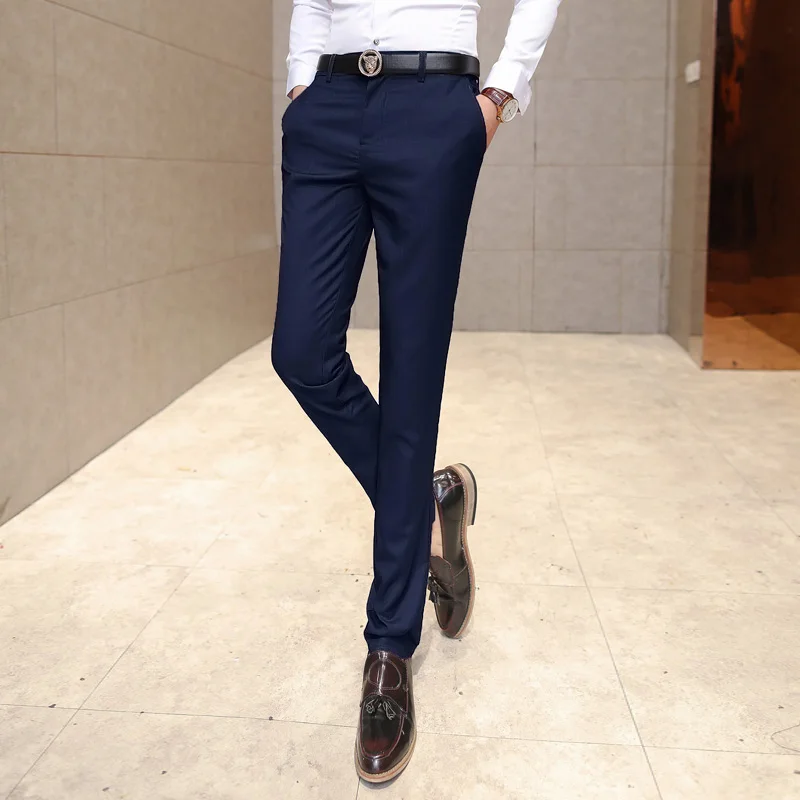 2017 Slim Fit Лето Бизнес Для мужчин деловой костюм Штаны Свадебные Жених брюки 28 ~ 38