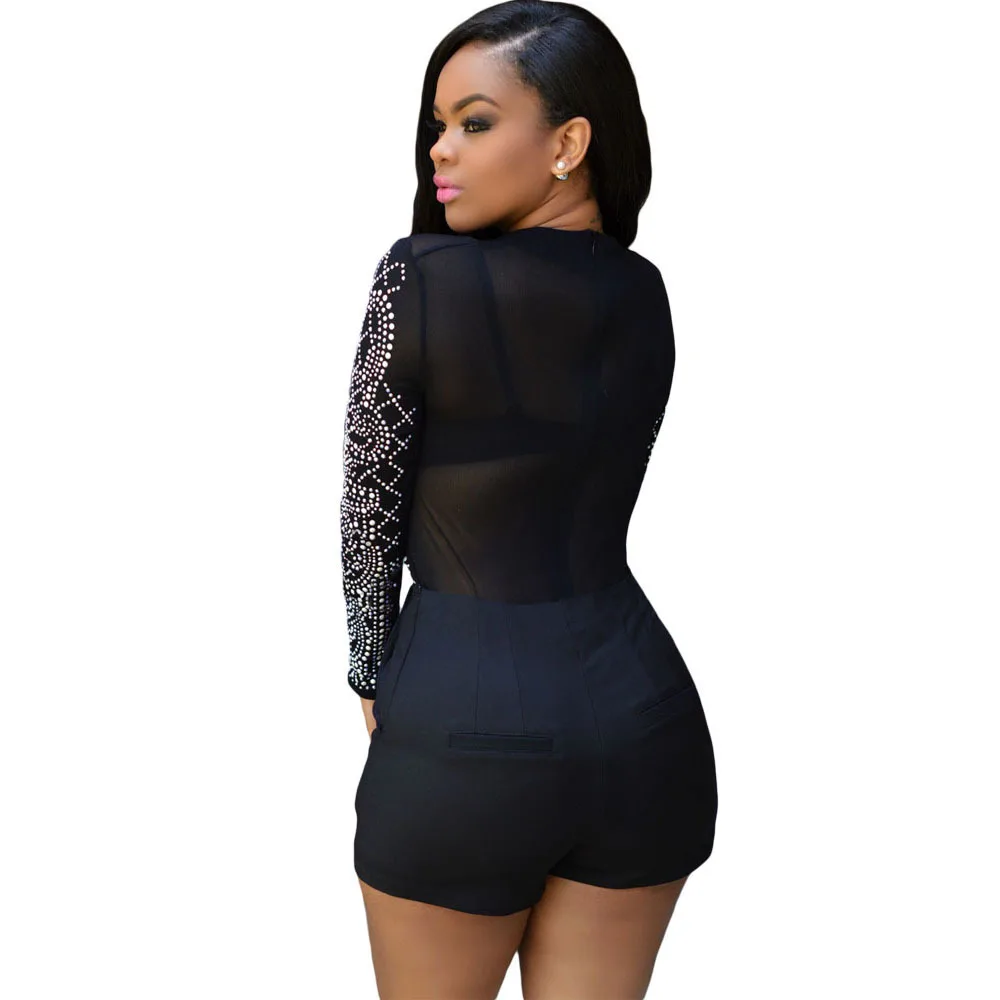 wanna one Rhinestone T-Shirts Women See Through Black transparent Sexy Top Club wear tunique femme Tshirt XXL | Женская одежда