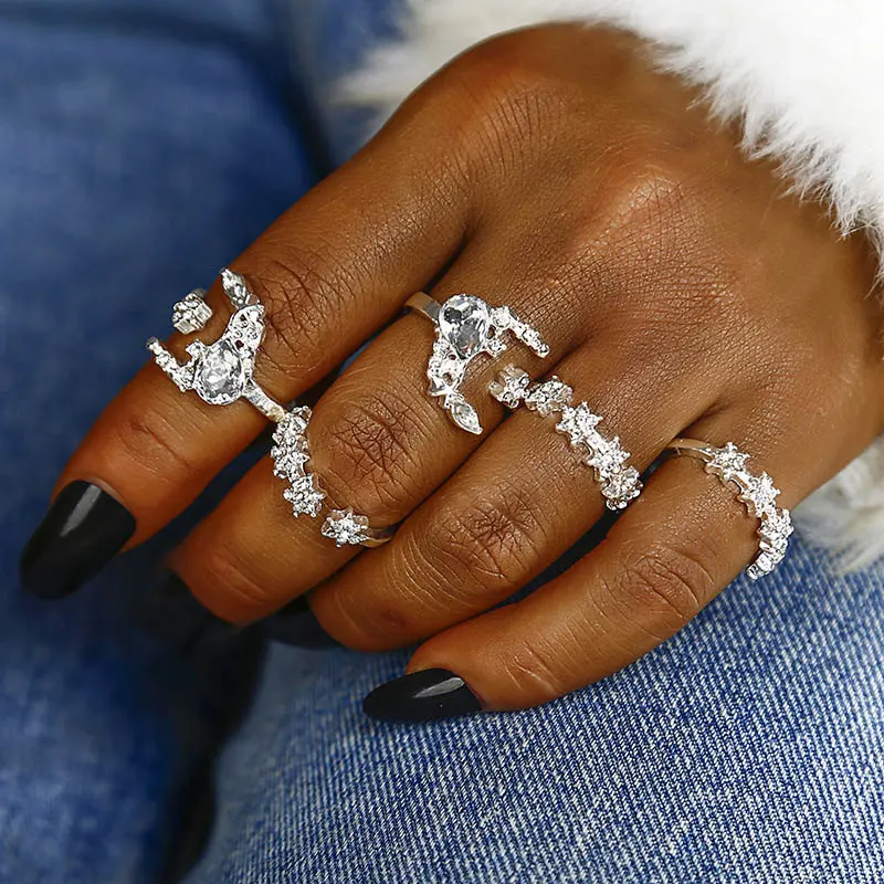 5 шт./компл. белый женские кольца с настоящими Австрийскими кристаллами в