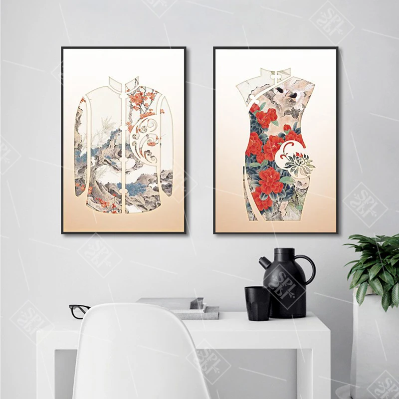 Новое китайское классическое платье с цветком и птицей Cheongsam парусиновая картина