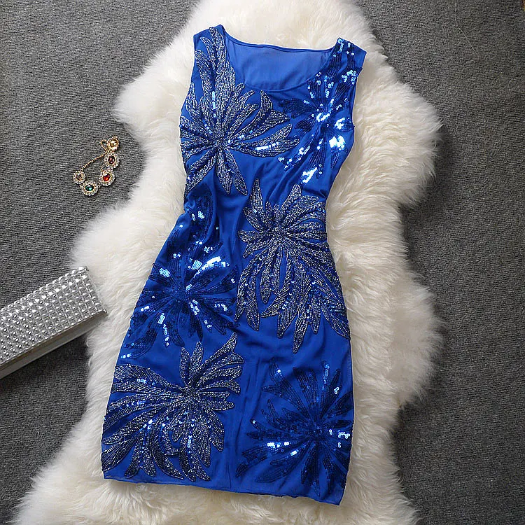 new 2020 Summer dress women Sleeveless Elastic Sexy Package hip evening party dresses vintage exquisite embroidery sequin | Женская