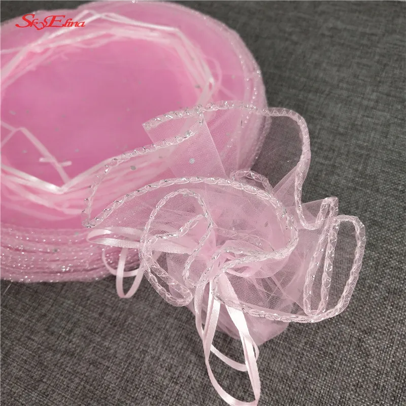 50Pcs Colorful Round Organza Bag Gauze Element Wedding Gift & Candy Bags Drawstring Jewelry Packaging With Sequins 5Z-SH838 | Дом и сад