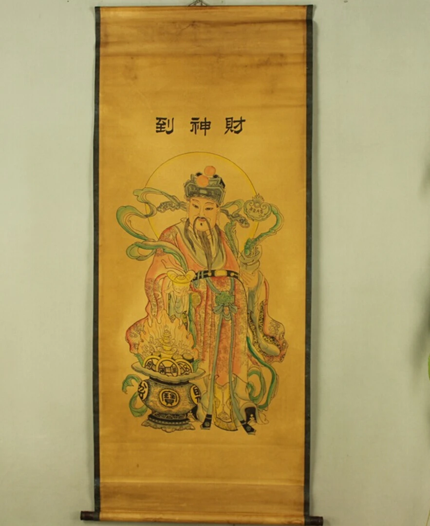 Античная живопись традиционный китайский Бог богатства Свиток фотография|the
