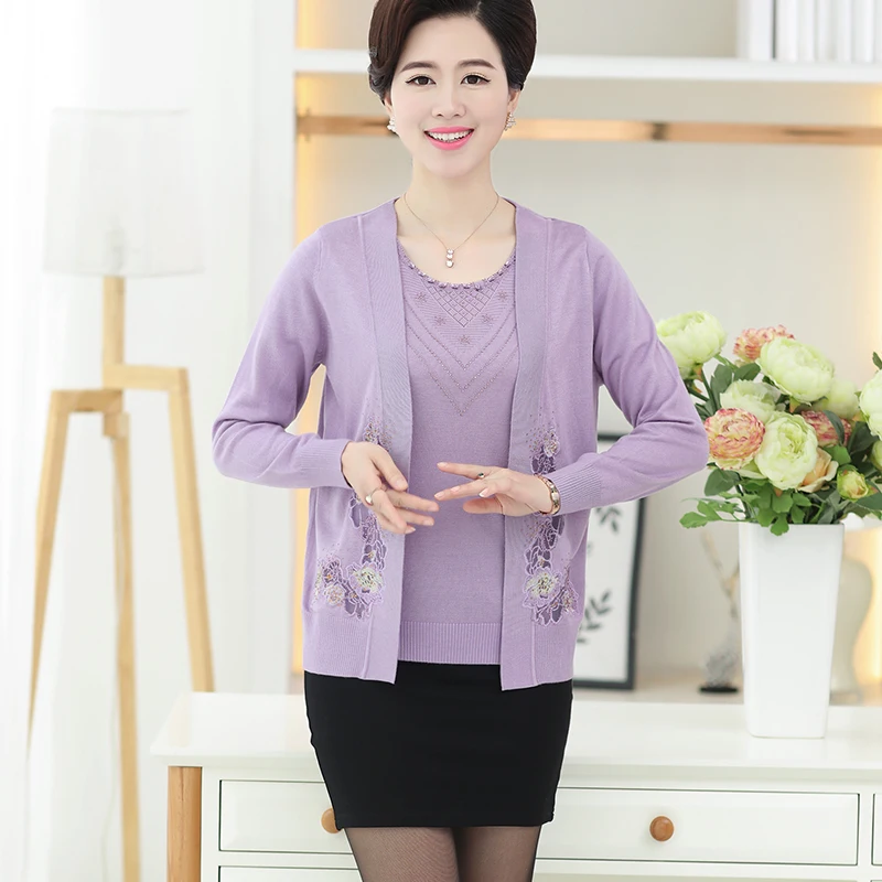 2017 Womens Fall Fashion Women Cardigans Middle-aged Women's Autumn Sweater Two Pieces Female Loose Large Size Coat Jacket |