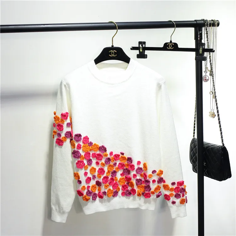 Свитера с круглым вырезом длинным рукавом обычные пуловеры аппликацией