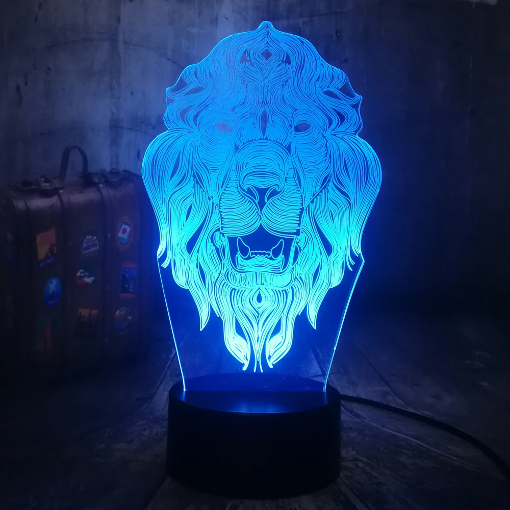 Животный Лев крутой 3D СВЕТОДИОДНЫЙ Ночник светильник USB RGB настольная лампа