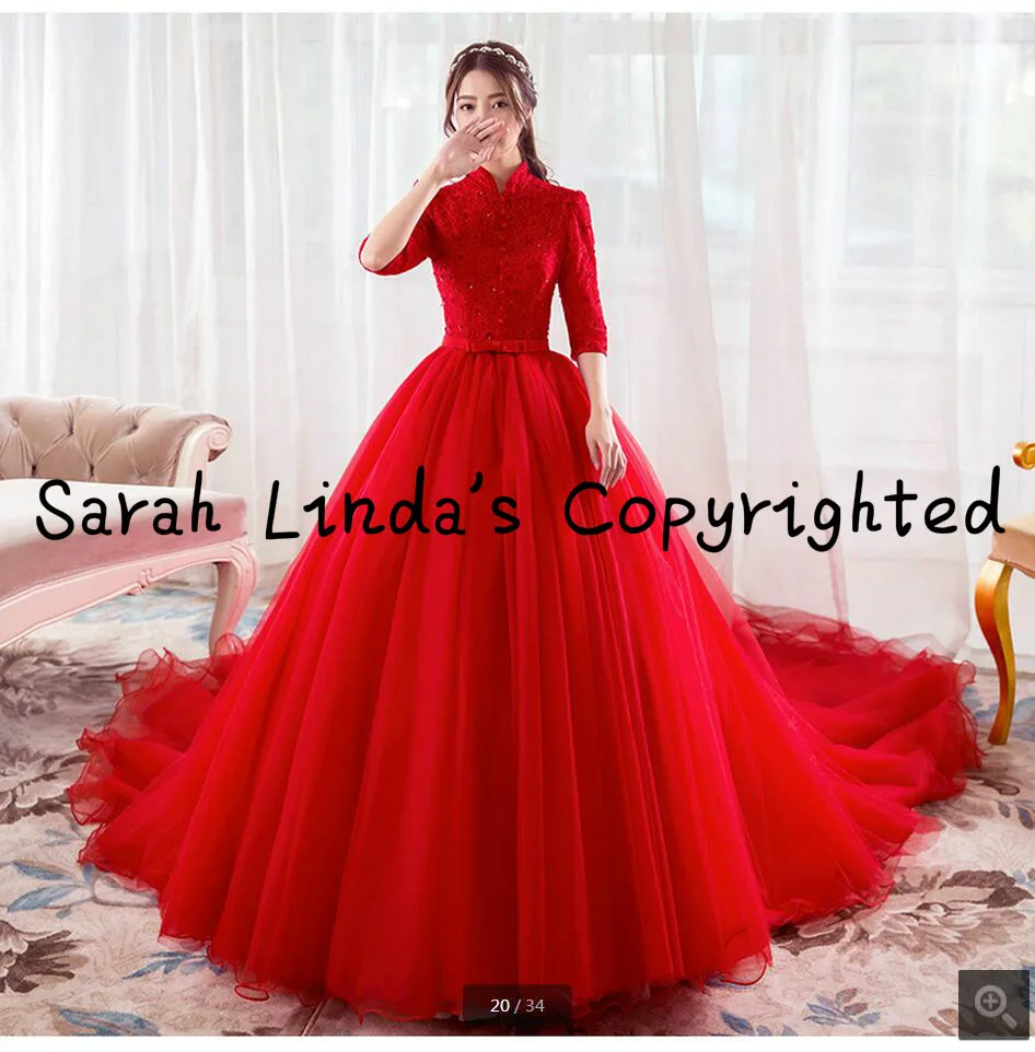 Бальное платье нового дизайна красное кружевное свадебное с коротким рукавом и