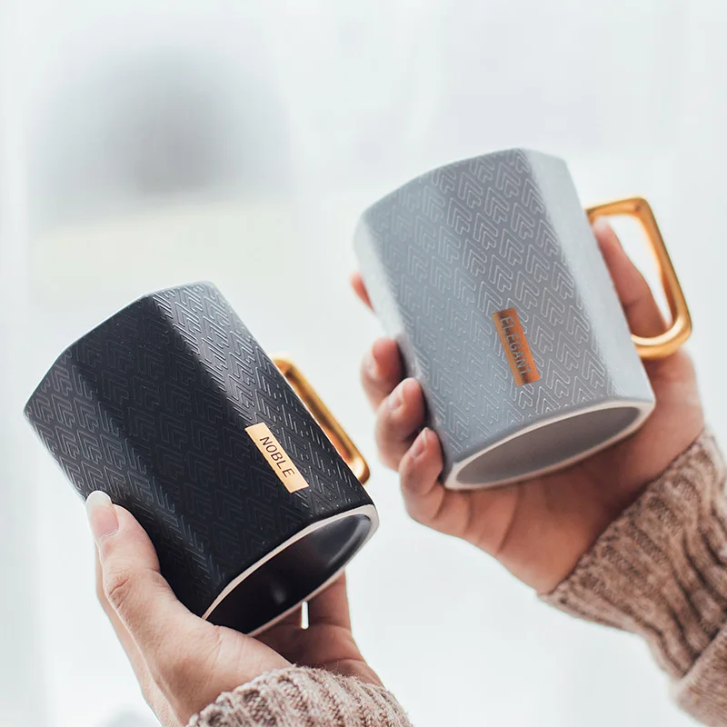 Japanese simple ceramics Mark Cup INS Women's Creative Office Couple coffee cups Home water mug with cover spoon