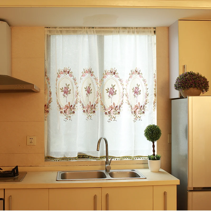 2018 новые модные плотные Cafe Cortinas Dormitorio Роза Шторы половина кружева Кухня пряжи