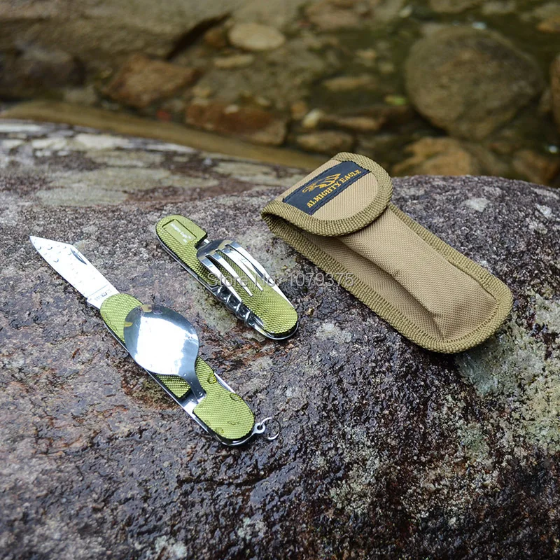 

Free shipping Portable Folding Camping Tool Stainless steel outdoor tableware folding tableware set picnic spoon fork travel kit